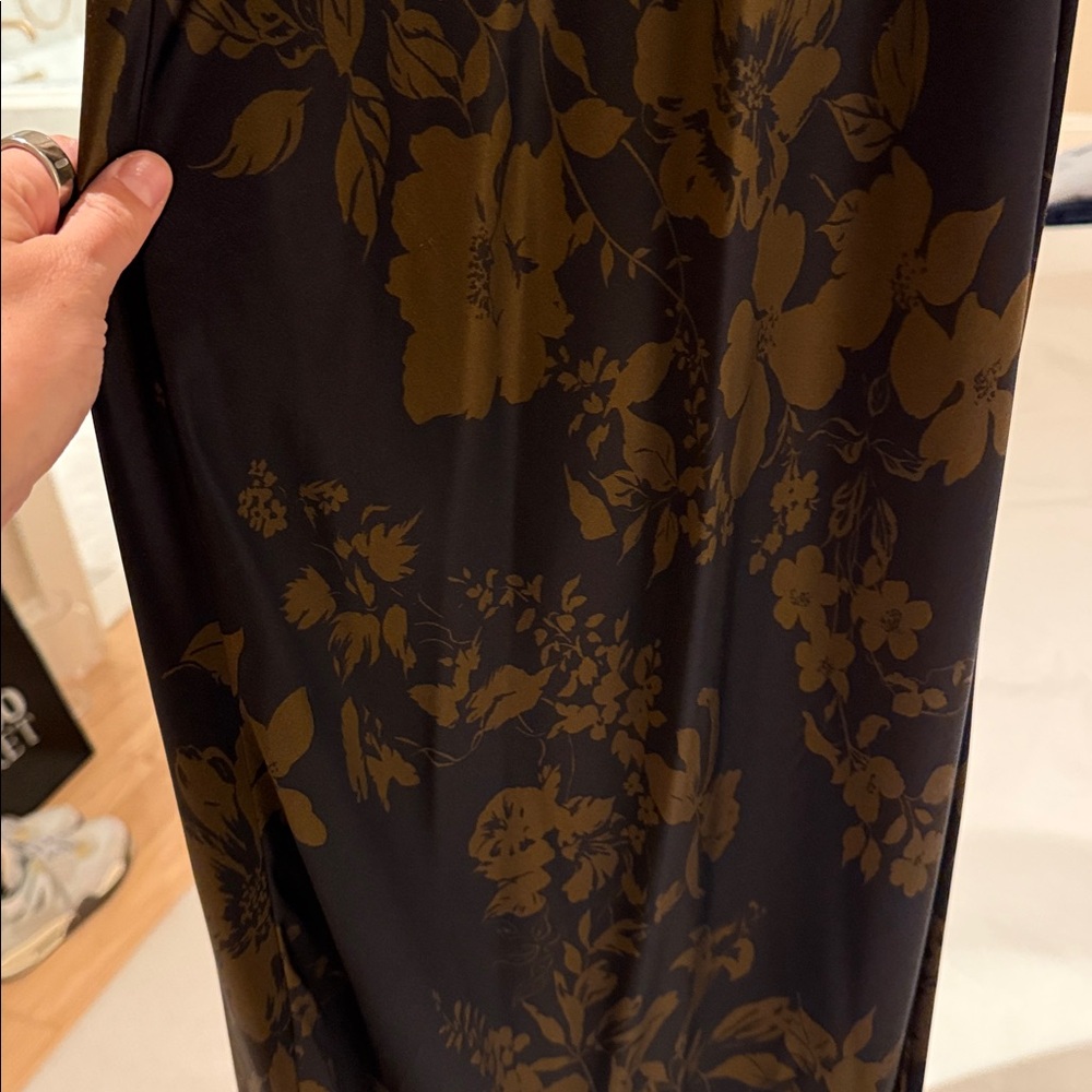 Silk Black Brown Floral Slip Dress - Picture 6 of 7